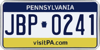 PA license plate JBP0241