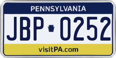 PA license plate JBP0252