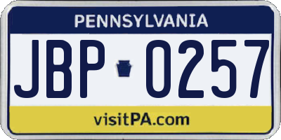 PA license plate JBP0257