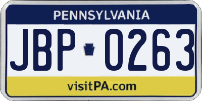 PA license plate JBP0263