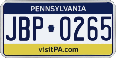 PA license plate JBP0265