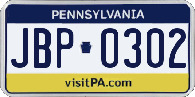 PA license plate JBP0302
