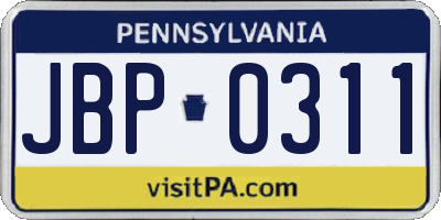 PA license plate JBP0311