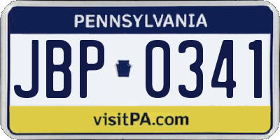 PA license plate JBP0341