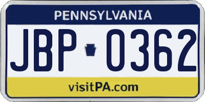 PA license plate JBP0362
