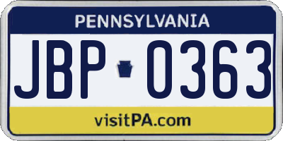 PA license plate JBP0363