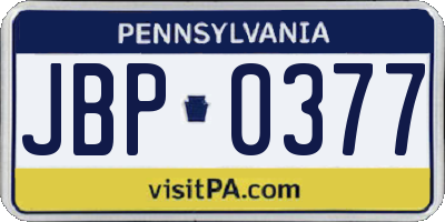 PA license plate JBP0377