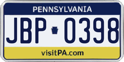 PA license plate JBP0398