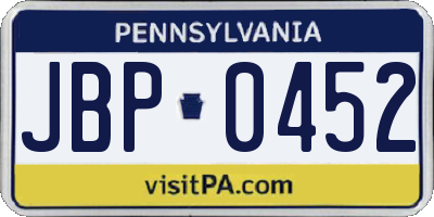 PA license plate JBP0452