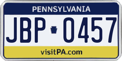 PA license plate JBP0457