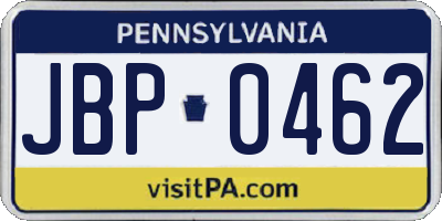 PA license plate JBP0462