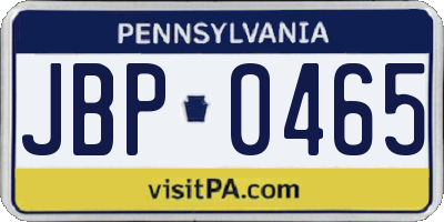 PA license plate JBP0465