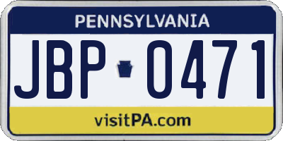 PA license plate JBP0471