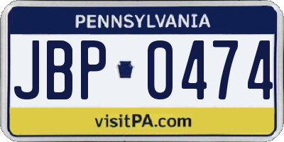 PA license plate JBP0474