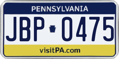 PA license plate JBP0475