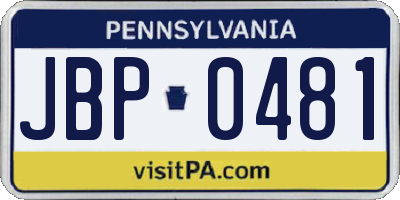 PA license plate JBP0481