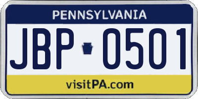 PA license plate JBP0501