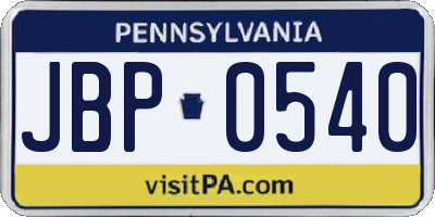 PA license plate JBP0540