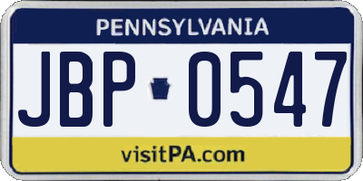 PA license plate JBP0547