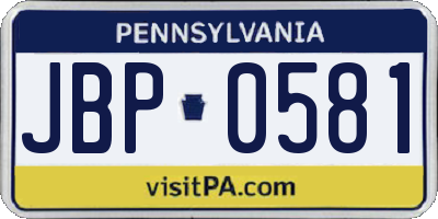 PA license plate JBP0581