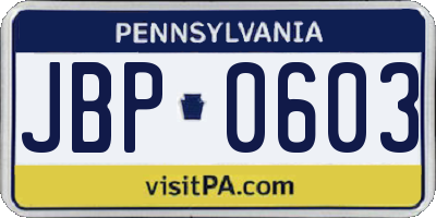 PA license plate JBP0603