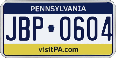 PA license plate JBP0604