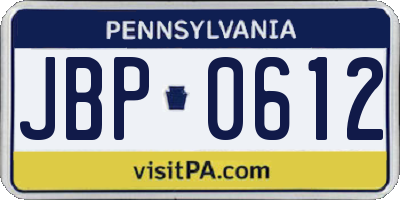 PA license plate JBP0612