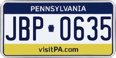 PA license plate JBP0635