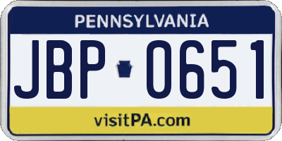 PA license plate JBP0651