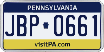 PA license plate JBP0661
