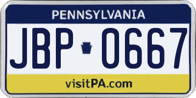 PA license plate JBP0667