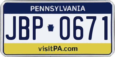 PA license plate JBP0671