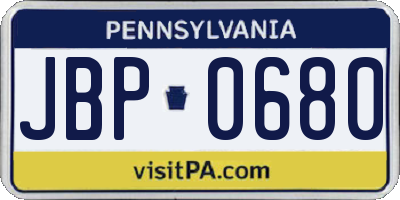 PA license plate JBP0680