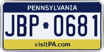 PA license plate JBP0681