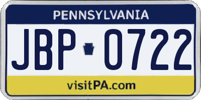 PA license plate JBP0722