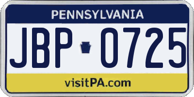 PA license plate JBP0725