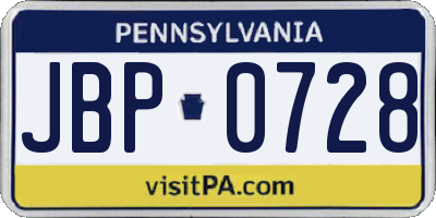 PA license plate JBP0728