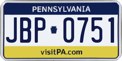 PA license plate JBP0751