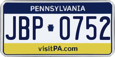 PA license plate JBP0752