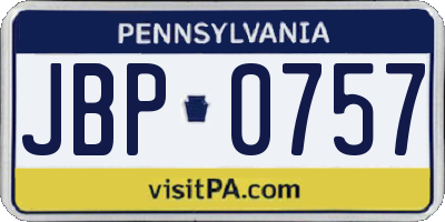 PA license plate JBP0757