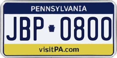 PA license plate JBP0800
