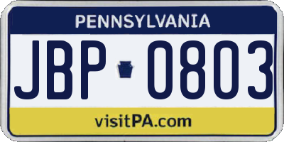 PA license plate JBP0803