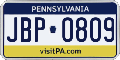 PA license plate JBP0809