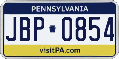 PA license plate JBP0854
