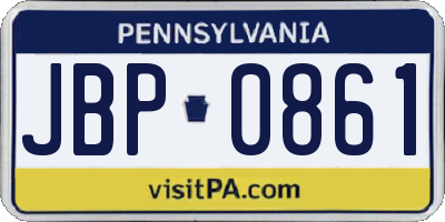 PA license plate JBP0861