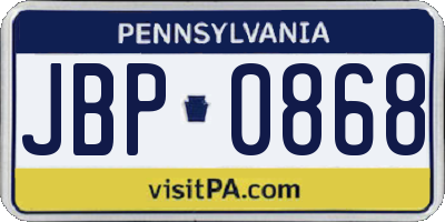 PA license plate JBP0868