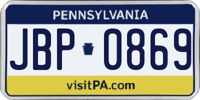 PA license plate JBP0869