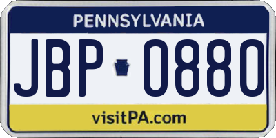 PA license plate JBP0880