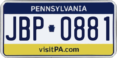 PA license plate JBP0881