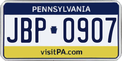 PA license plate JBP0907